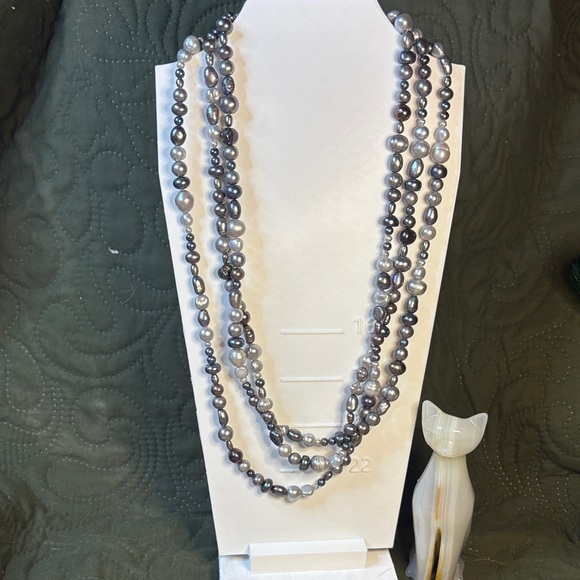 Jewelry - Long 60” Freshwater Pearl Necklace – Silver Gray & Peacock Baroque Pearls